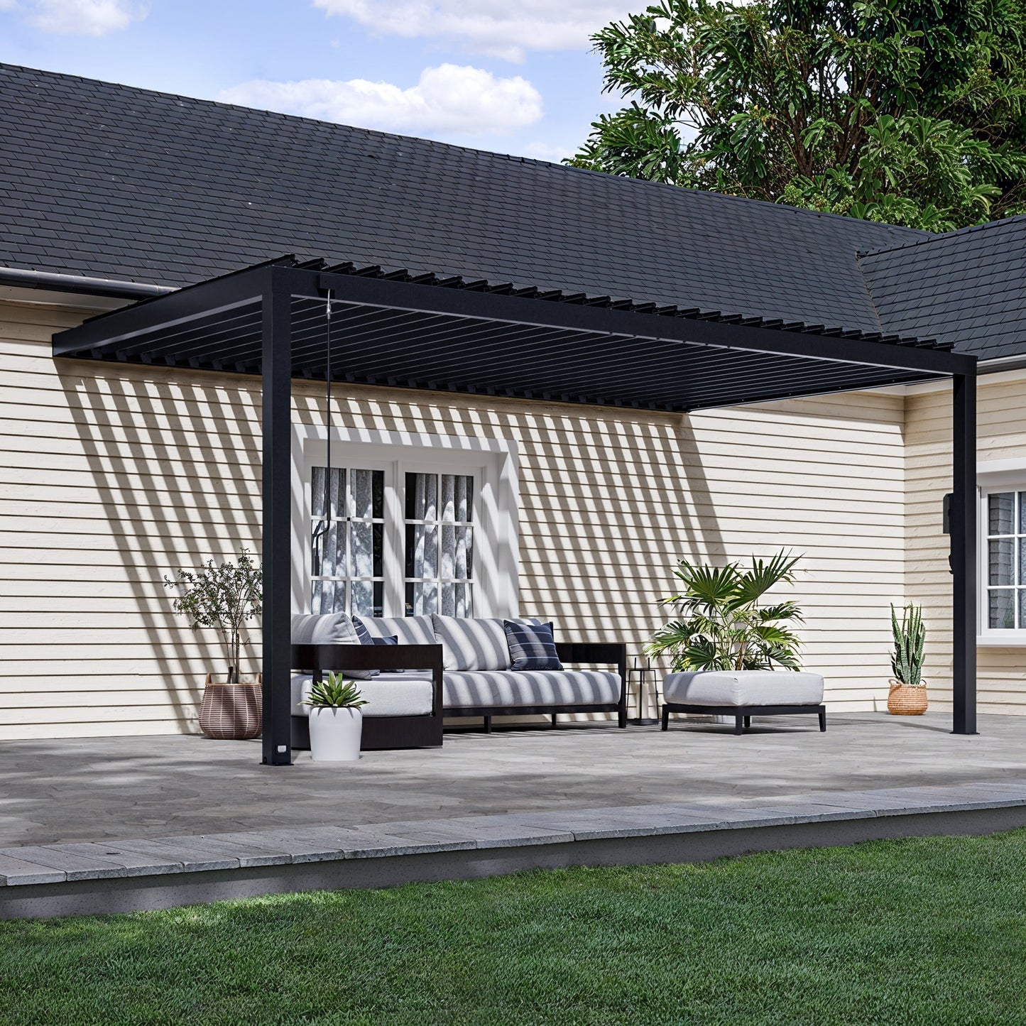 Premium 18x10 Evanston Wall Mounted Louvered Pergola