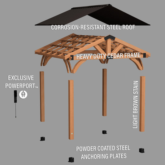 Premium 12x12 Arlington Gazebo with Electric - Lt Brown