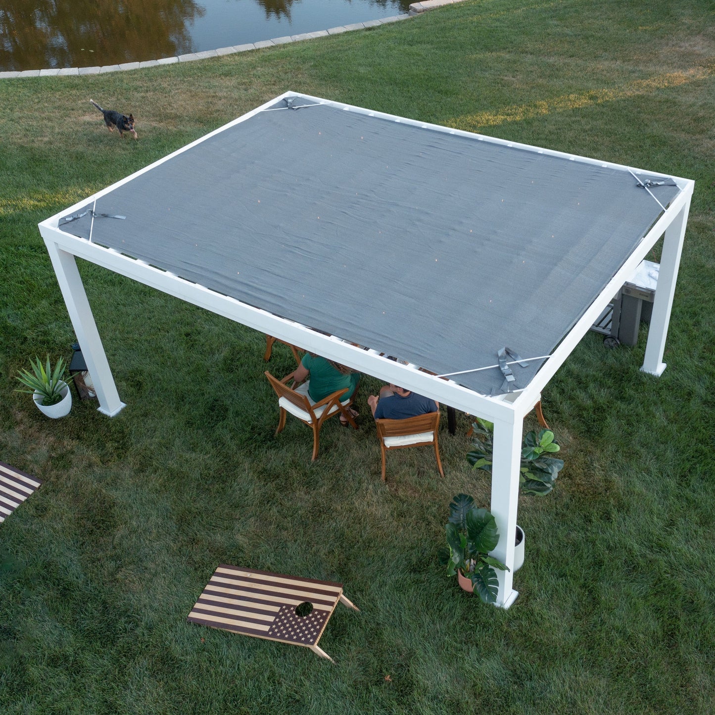 Premium 16x12 Windham Modern Steel Pergola With Sail Shade Soft Canopy