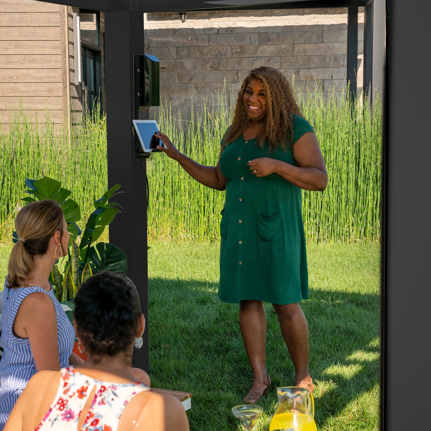 Premium 14x10 Trenton Modern Steel Pergola With Sail Shade Soft Canopy OOS