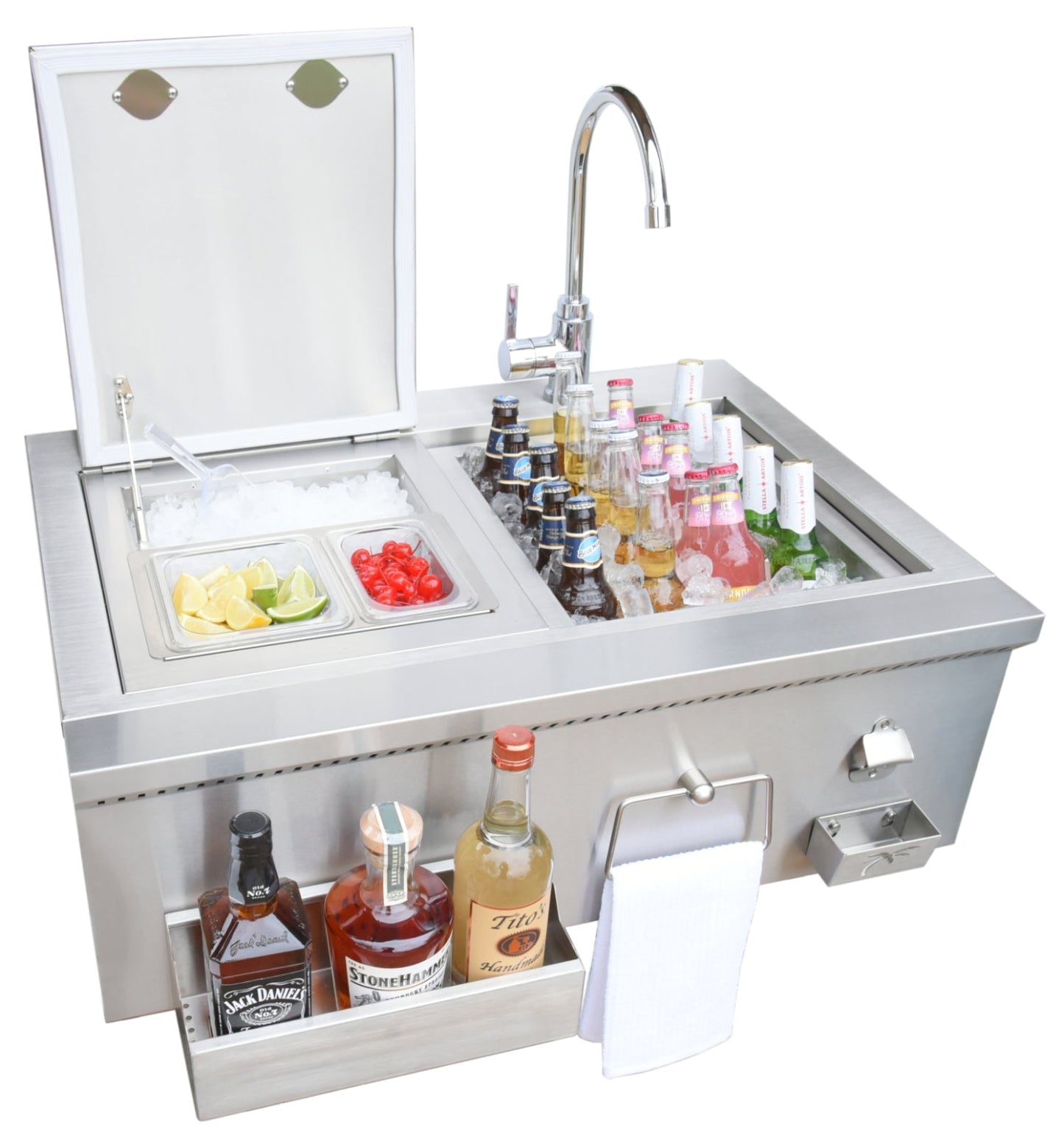 Premium 30" Built-In Cocktail Station With Sink Bottle Opener and Ice Chest