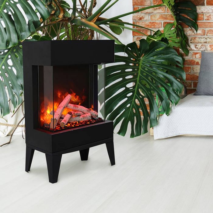 Premium Amantii Smart Electric Wall Mount or Freestanding Electric Fireplace with 10pc Oak Log Media Kit