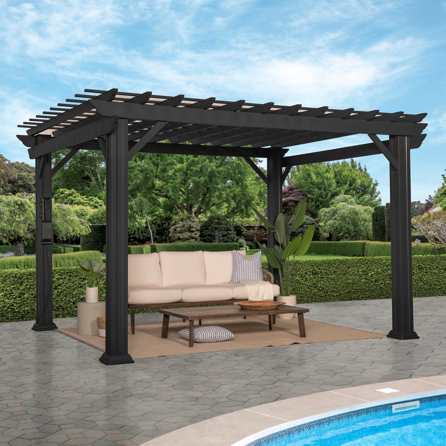 Premium 12x10 Stratford Traditional Steel Pergola With Sail Shade Soft Canopy