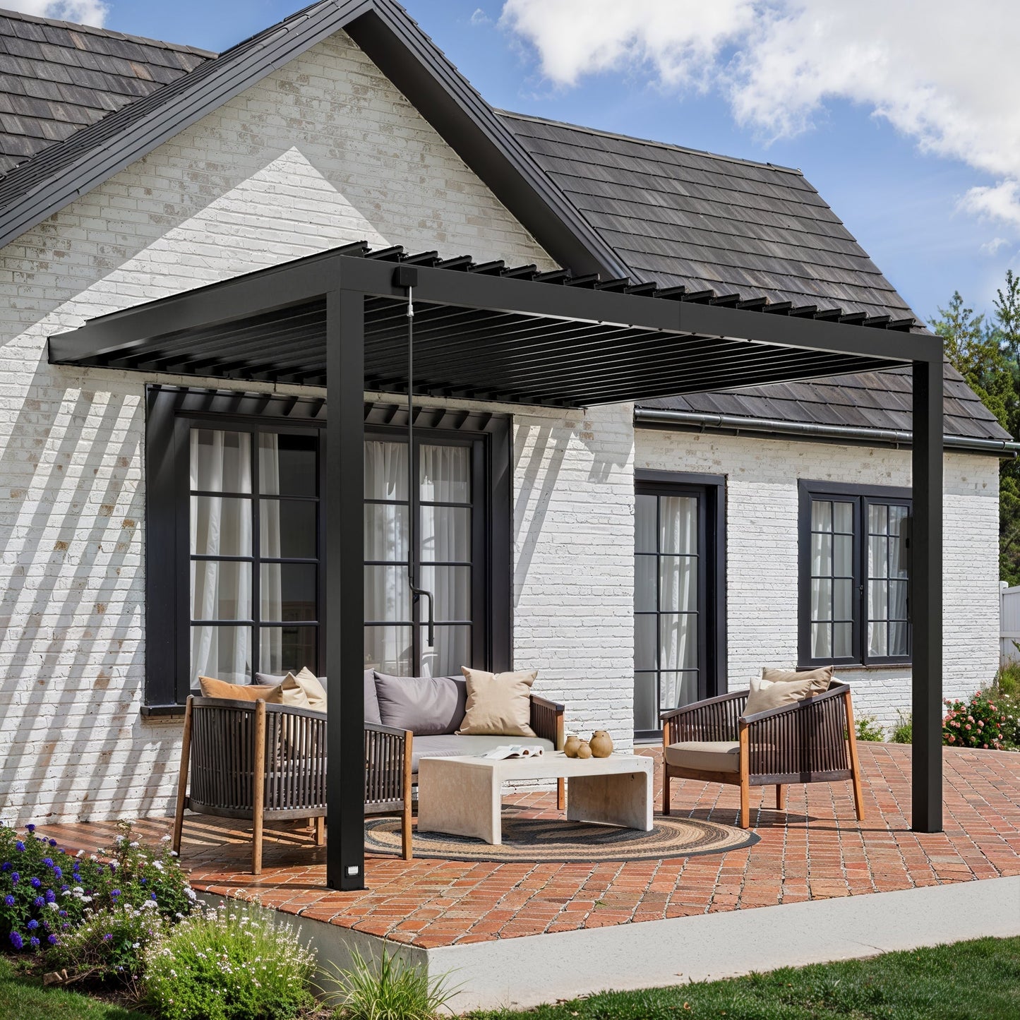 Premium 12x10 Evanston Wall Mounted Louvered Pergola