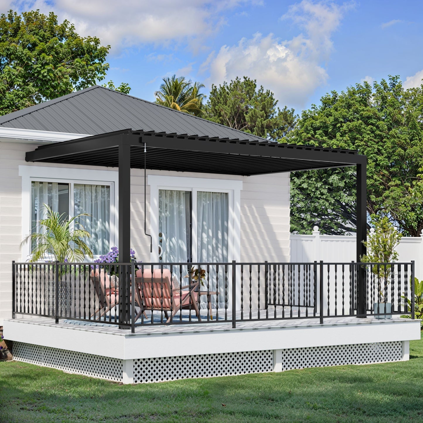 Premium 14x10 Evanston Wall Mounted Louvered Pergola