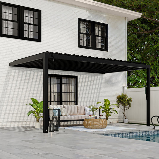 Premium 16x10 Evanston Wall Mounted Louvered Pergola