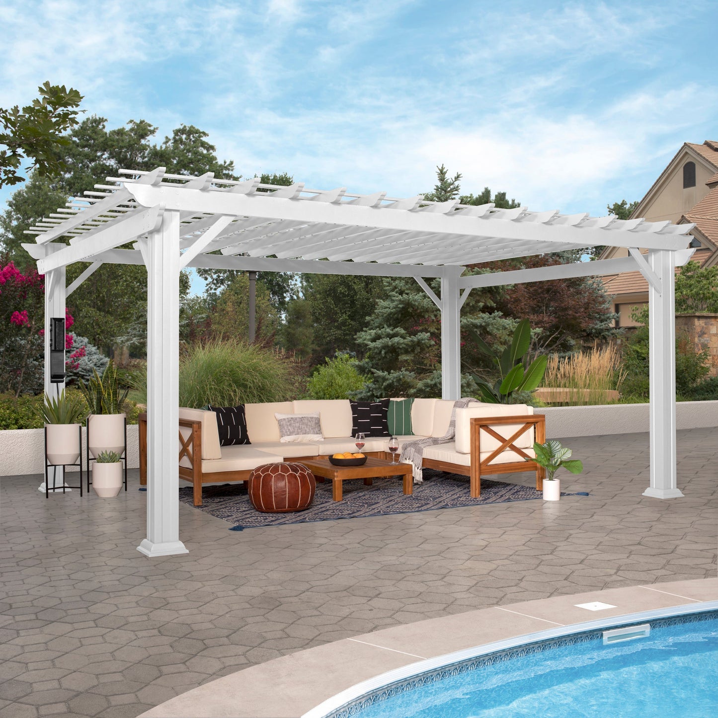 Premium 16x12 Hawthorne Traditional Steel Pergola With Sail Shade Soft Canopy