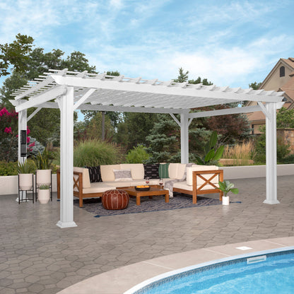 Premium 16x12 Hawthorne Traditional Steel Pergola With Sail Shade Soft Canopy