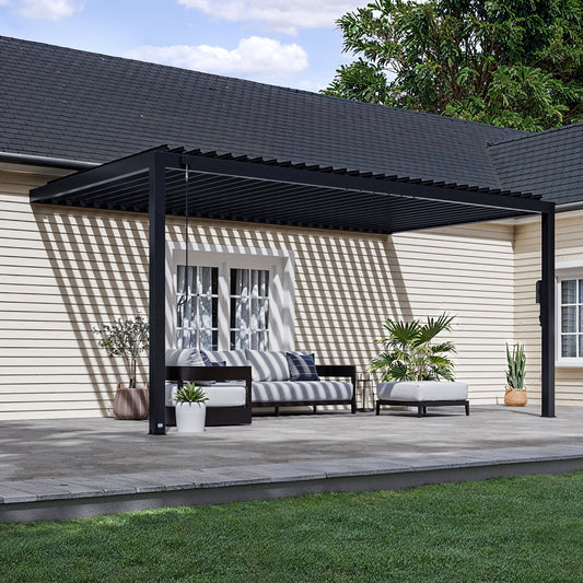 Premium 18x10 Evanston Wall Mounted Louvered Pergola
