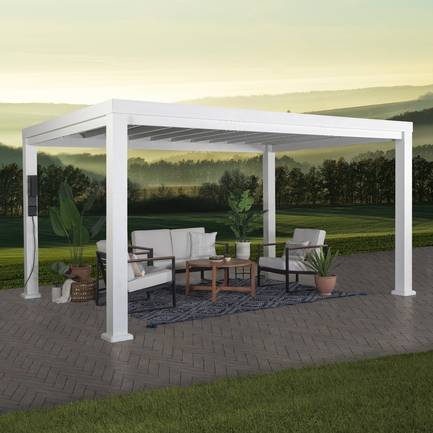 Premium 14x12 Windham Modern Steel Pergola With Sail Shade Soft Canopy