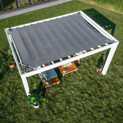 Premium 14x12 Windham Modern Steel Pergola With Sail Shade Soft Canopy