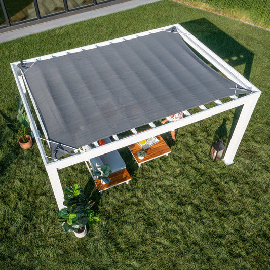 Premium 14x12 Windham Modern Steel Pergola With Sail Shade Soft Canopy