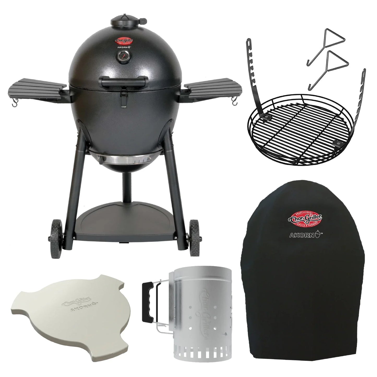 Premium AKORN® Kamado Grill, Cover, Smokin' Stone, Grate, Chimney Bundle