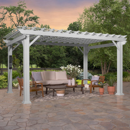 Premium 14x10 Hawthorne Traditional Steel Pergola With Sail Shade Soft Canopy