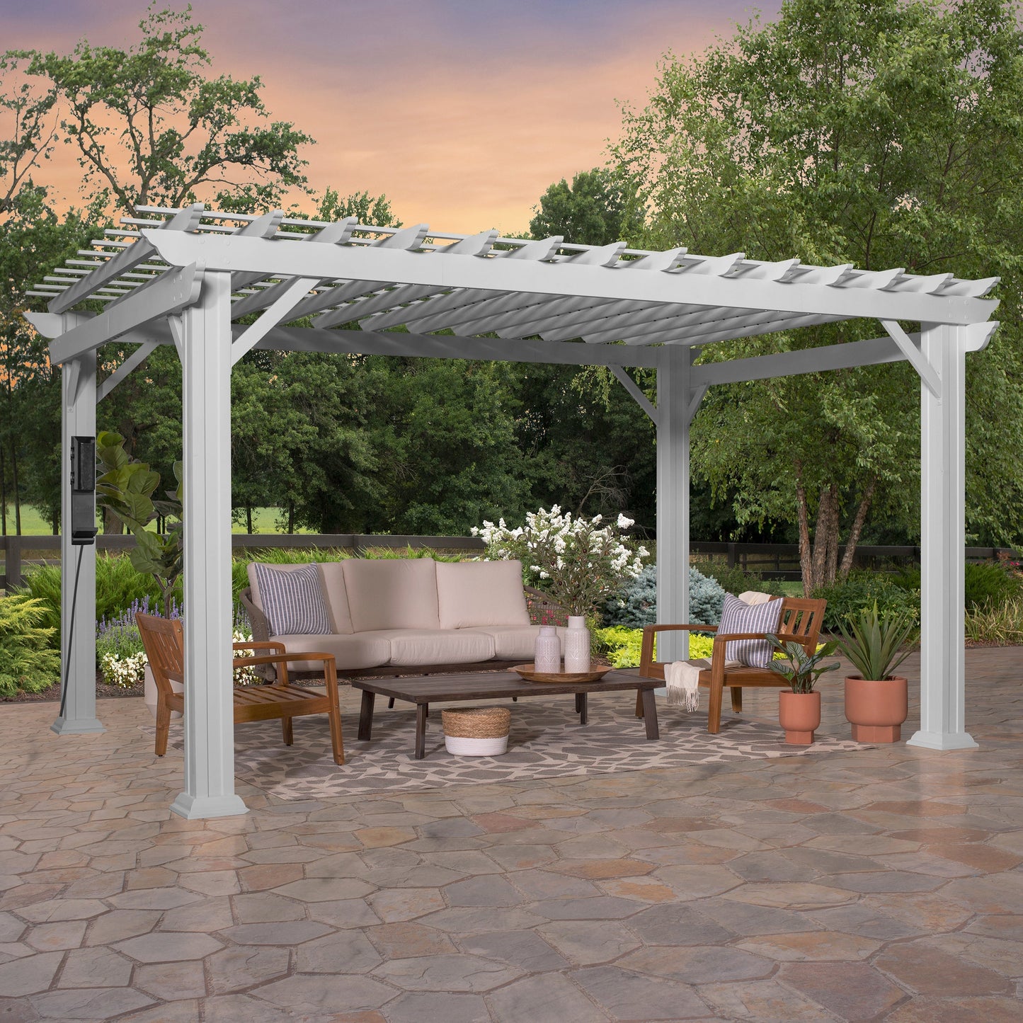 Premium 14x12 Hawthorne Traditional Steel Pergola With Sail Shade Soft Canopy