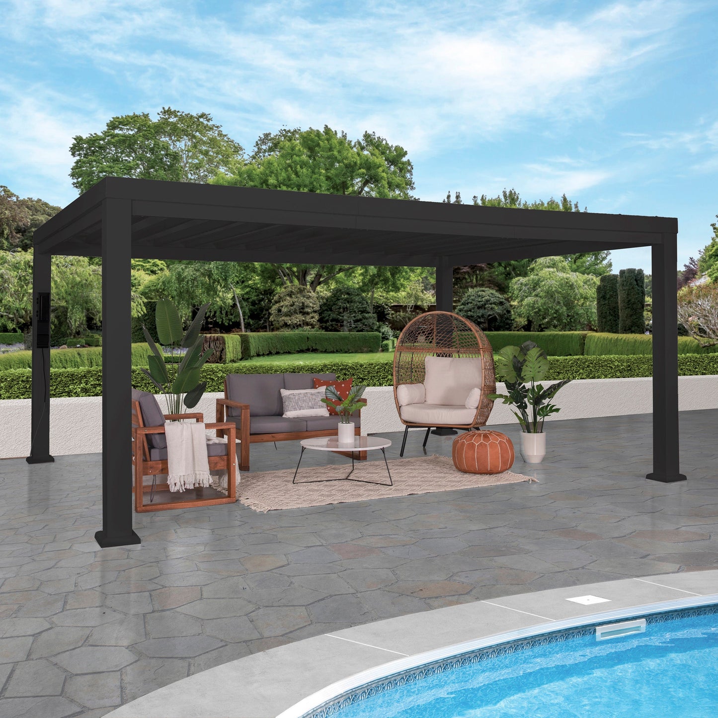 Premium 16x12 Trenton Modern Steel Pergola With Sail Shade Soft Canopy