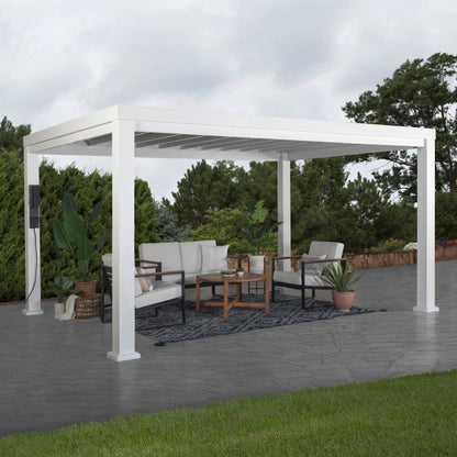 Premium 14x10 Windham Modern Steel Pergola With Sail Shade Soft Canopy
