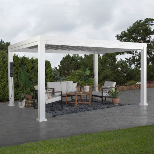 Premium 14x10 Windham Modern Steel Pergola With Sail Shade Soft Canopy