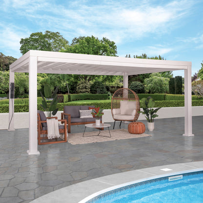Premium 16x12 Windham Modern Steel Pergola With Sail Shade Soft Canopy