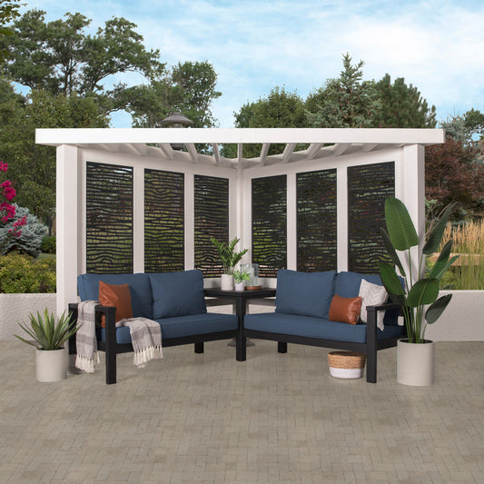 Premium Ridgedale Modern Steel Corner Pergola with Conversational Seating