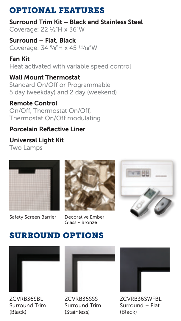 Premium Kingsman 36" Zero Clearance Clean View Direct Vent Linear Gas Fireplace - ZCVRB3622