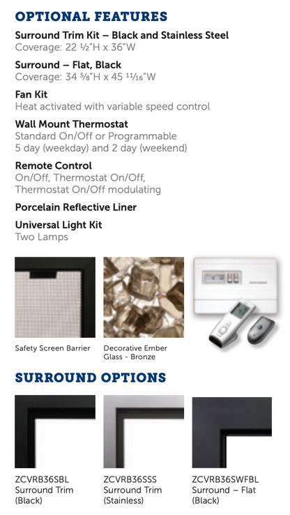 Premium Kingsman 36" Zero Clearance Clean View Direct Vent Linear Gas Fireplace - ZCVRB3622