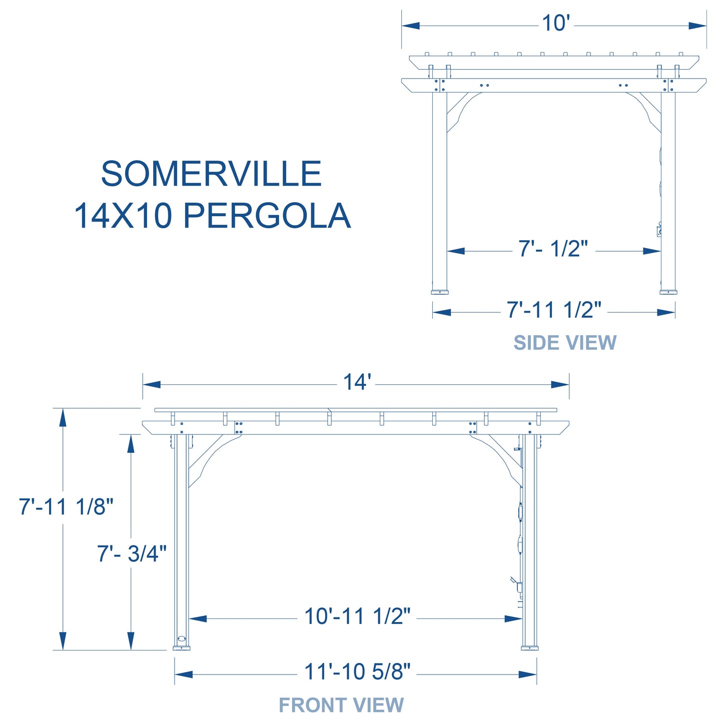 Premium 14x10 Somerville Pergola - Barnwood Stain