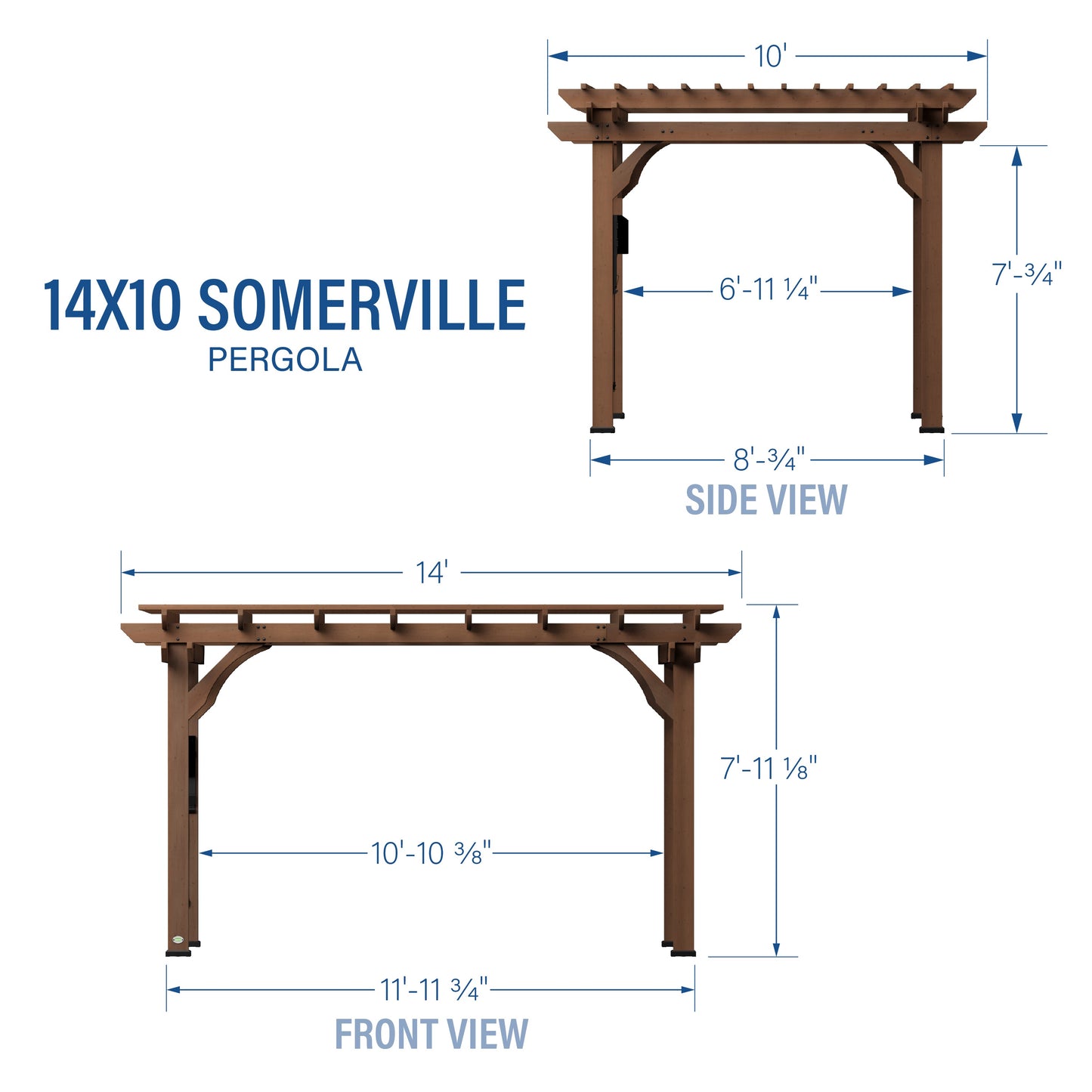 Premium 14x10 Somerville Pergola - Walnut Stain