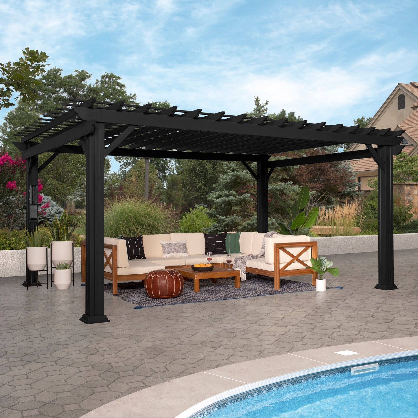 Premium 16x12 Stratford Traditional Steel Pergola With Sail Shade Soft Canopy