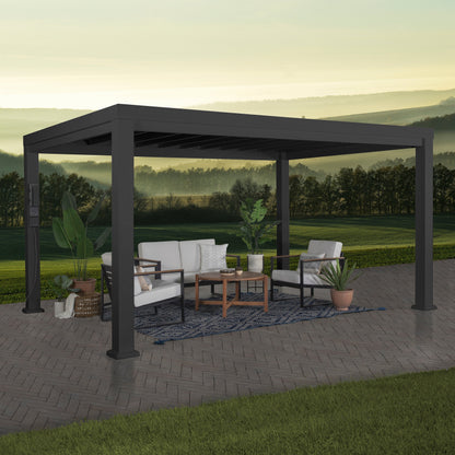 Premium 14x10 Trenton Modern Steel Pergola With Sail Shade Soft Canopy OOS