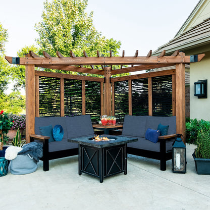 Premium Tuscany Corner Pergola with Conversation Seating - Bamboo Panels