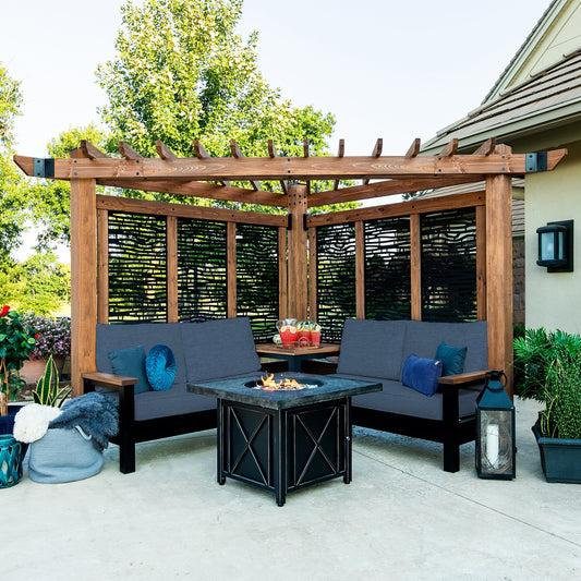 Premium Tuscany Corner Pergola with Conversation Seating - Bamboo Panels