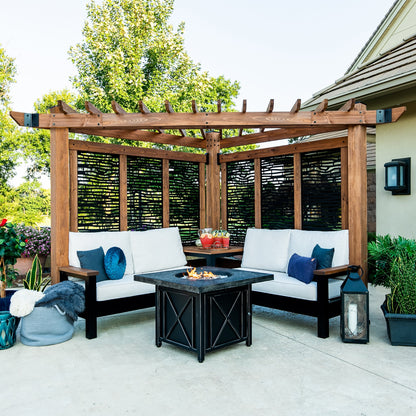 Premium Tuscany Corner Pergola with Conversation Seating - Bamboo Panels