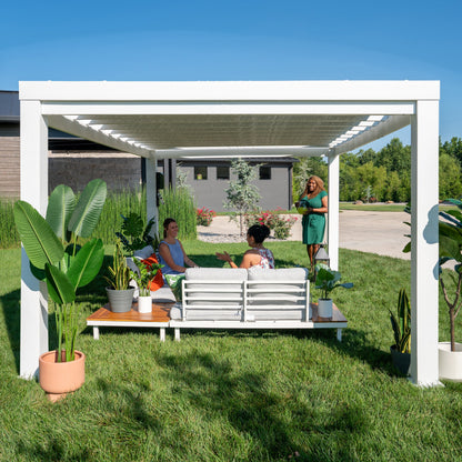 Premium 14x10 Windham Modern Steel Pergola With Sail Shade Soft Canopy