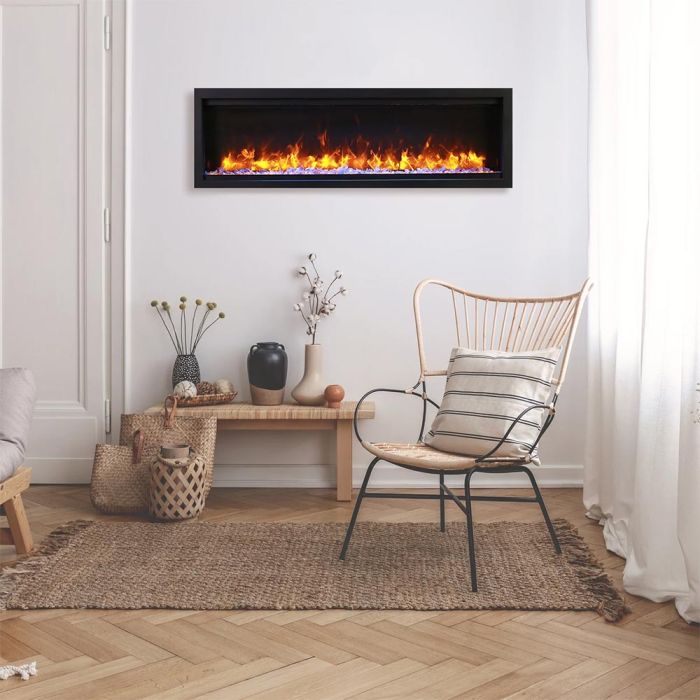 Premium Amantii Symmetry Lumina Electric Fireplace with Real Glass and Oak Log Media Kit
