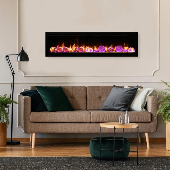 Premium Amantii Symmetry Lumina Electric Fireplace with Real Glass and Oak Log Media Kit