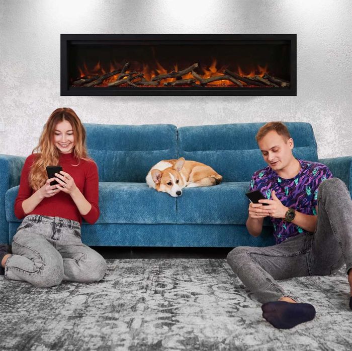 Premium Amantii Symmetry Lumina Electric Fireplace with Real Glass and Oak Log Media Kit