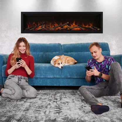 Premium Amantii Symmetry Lumina Electric Fireplace with Real Glass and Oak Log Media Kit