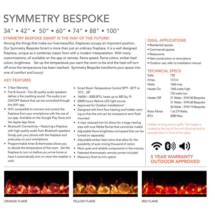 Premium Amantii Symmetry Bespoke Electric Fireplace