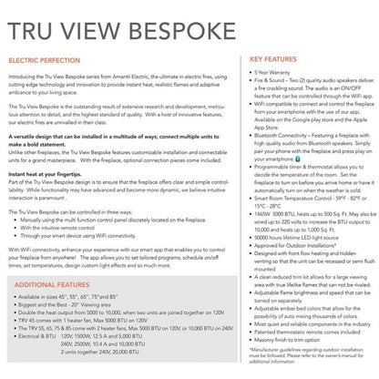 Premium Amantii Tru View Extra Tall Smart Electric 3 Sided Fireplace